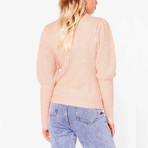 Nasty Gal Dusty Rose Pink Puff Sleeve Knit Sweater Medium - Picture 3 of 8